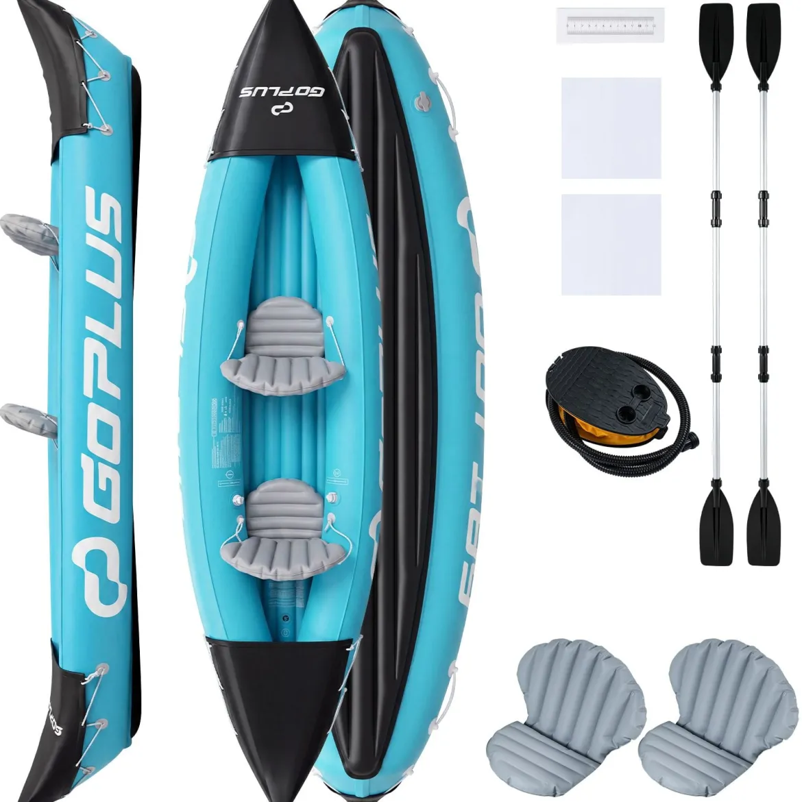 Aufblasbares Kajak Set für 2 Personen Schlauchkajak aus PVC mit 2 Aluminium-Paddel Pumpe bis zu 160 kg Belstbar