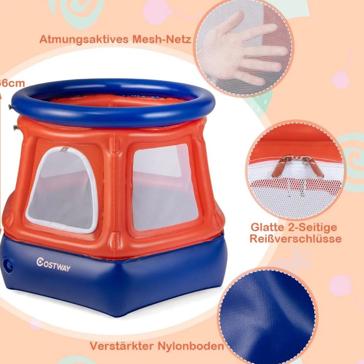 Aufblasbares Kindertrampolin Federfreies Mini-Trampolin 125 x 110 x 97 cm Rot + Blau