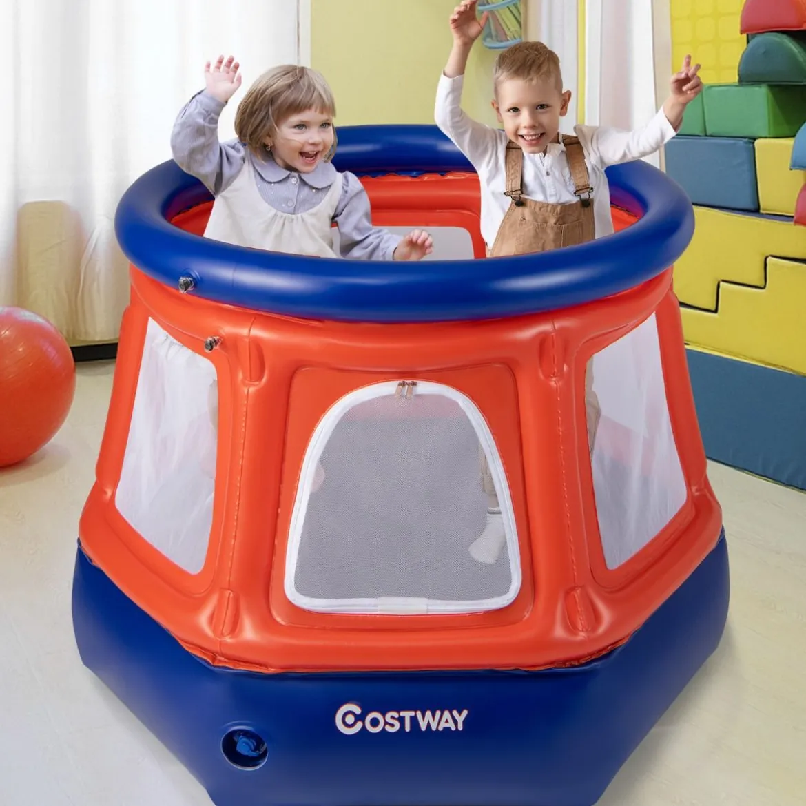 Aufblasbares Kindertrampolin Federfreies Mini-Trampolin 125 x 110 x 97 cm Rot + Blau
