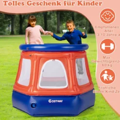 Aufblasbares Kindertrampolin Federfreies Mini-Trampolin 125 x 110 x 97 cm Rot + Blau