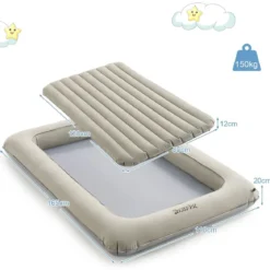 Aufblasbares Kleinkind-Reisebett mit 2 in 1 Mehrzweck-Design für Kinder 165 x 118 x 20 cm Grau