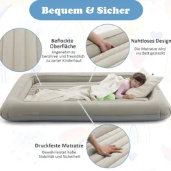 Aufblasbares Kleinkind-Reisebett mit 2 in 1 Mehrzweck-Design für Kinder 165 x 118 x 20 cm Grau