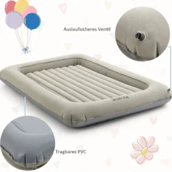 Aufblasbares Kleinkind-Reisebett mit 2 in 1 Mehrzweck-Design für Kinder 165 x 118 x 20 cm Grau