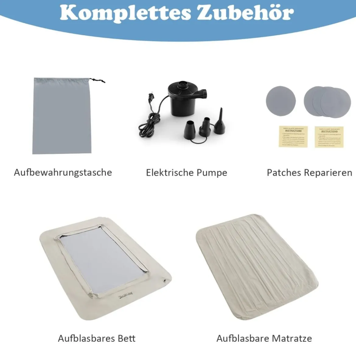 Aufblasbares Kleinkind-Reisebett mit 2 in 1 Mehrzweck-Design für Kinder 165 x 118 x 20 cm Grau
