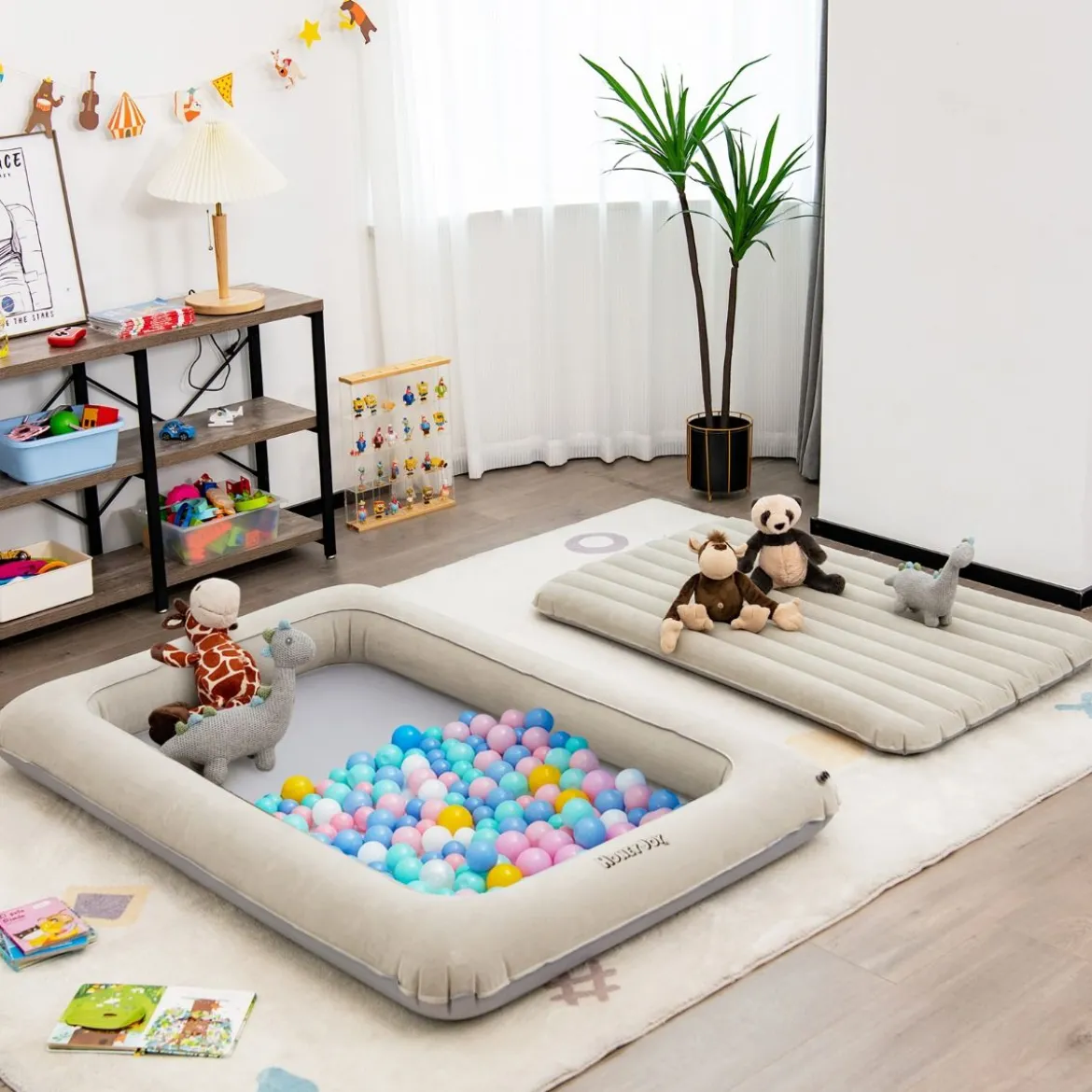 Aufblasbares Kleinkind-Reisebett mit 2 in 1 Mehrzweck-Design für Kinder 165 x 118 x 20 cm Grau