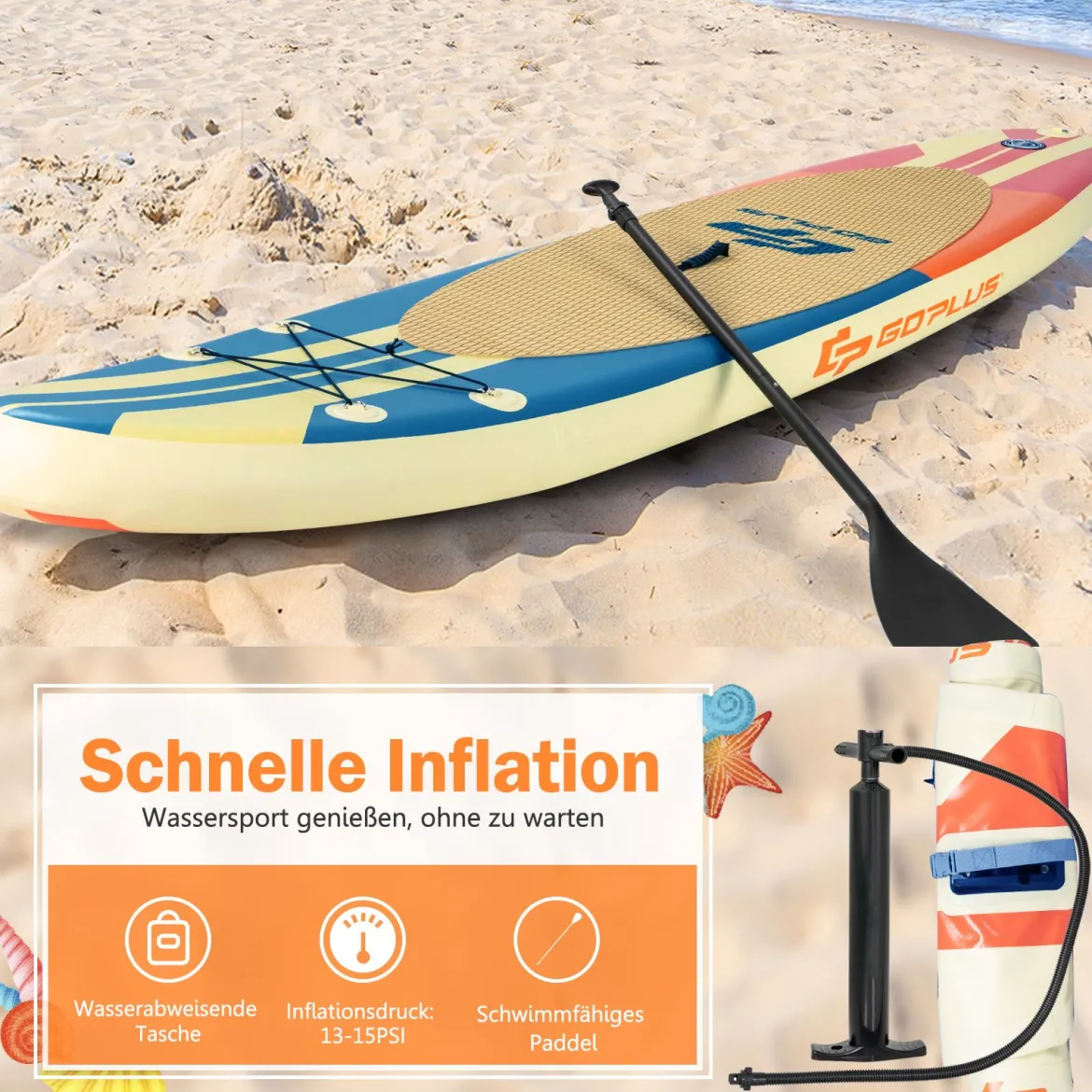 Aufblasbares Paddelbrett Boot Stand-Up Surfboard 335 x 76 x 15 cm Streifen-Muster Bunt