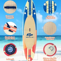 Aufblasbares Paddelbrett Boot Stand-Up Surfboard 335 x 76 x 15 cm Streifen-Muster Bunt
