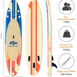 Aufblasbares Paddelbrett Boot Stand-Up Surfboard 335 x 76 x 15 cm Streifen-Muster Bunt
