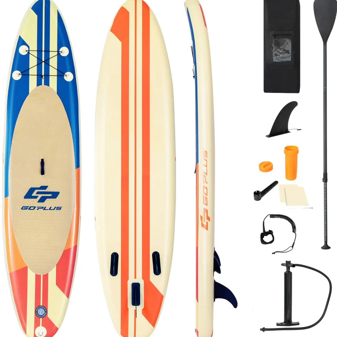 Aufblasbares Paddelbrett Boot Stand-Up Surfboard 335 x 76 x 15 cm Streifen-Muster Bunt