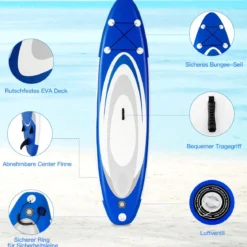 Aufblasbares Paddle Board mit verstellbarem Paddel tragbares SUP Board 335 x 80 x 15 cm Blau + Weiß
