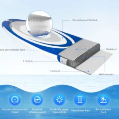 Aufblasbares Paddle Board mit verstellbarem Paddel tragbares SUP Board 335 x 80 x 15 cm Blau + Weiß