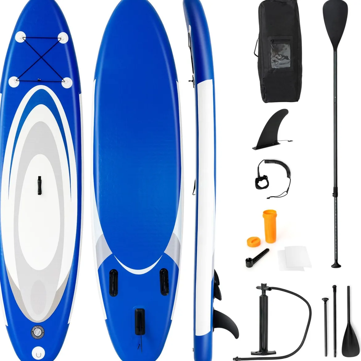Aufblasbares Paddle Board mit verstellbarem Paddel tragbares SUP Board 335 x 80 x 15 cm Blau + Weiß