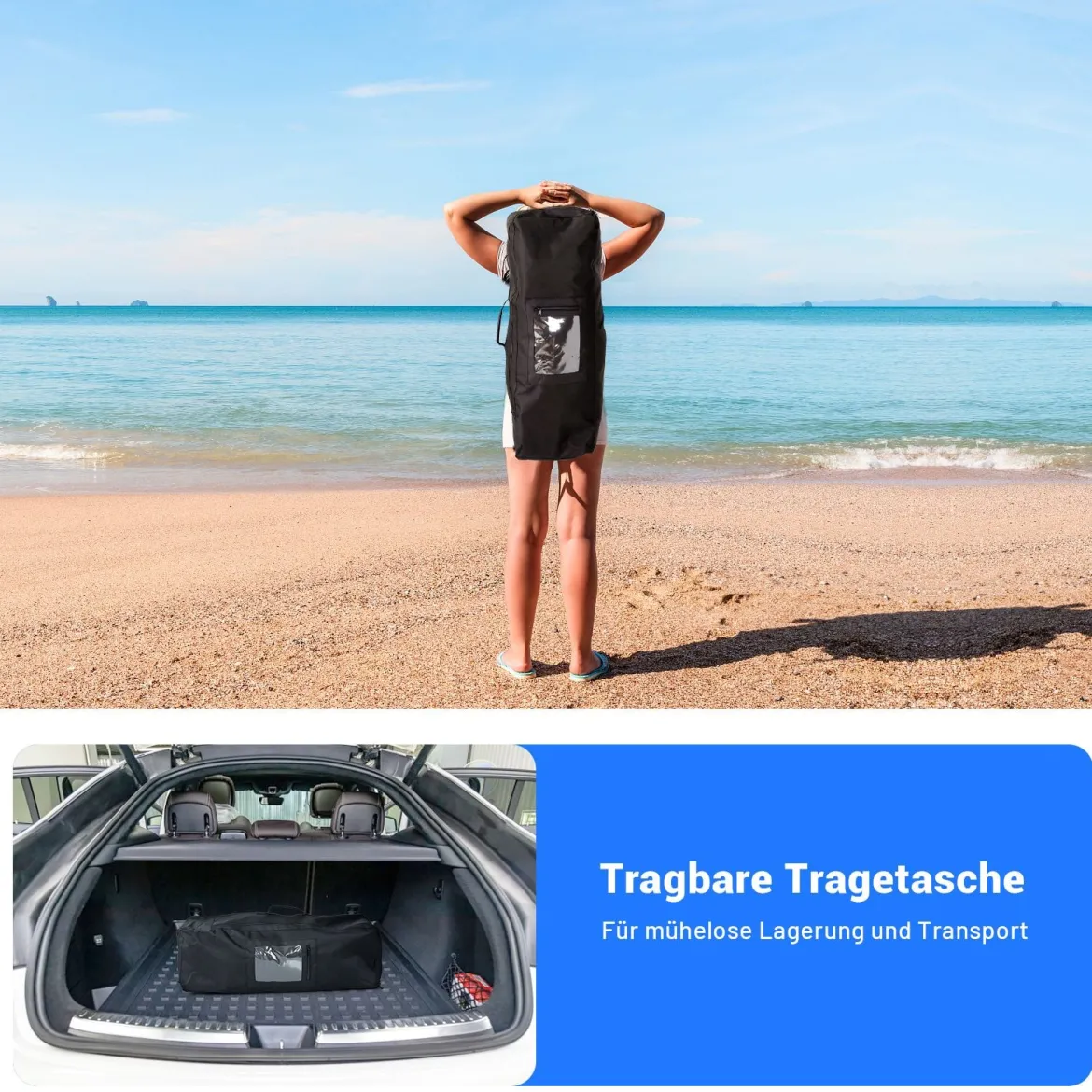 Aufblasbares Paddle Board mit verstellbarem Paddel tragbares SUP Board 335 x 80 x 15 cm Blau + Weiß