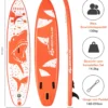 Aufblasbares Paddle Board Stand-Up Surfboard 335 x 76 x 15 cm Hai-Muster Orange + Weiß