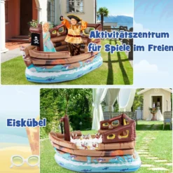 Aufblasbares Piratenschiff Spielhaus Aufblasbare Spiellandschaft mit eingebautem Motor 203 x 138 x 138 cm Mehrfarbig