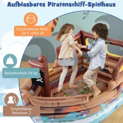 Aufblasbares Piratenschiff Spielhaus Aufblasbare Spiellandschaft mit eingebautem Motor 203 x 138 x 138 cm Mehrfarbig