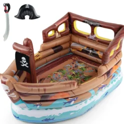 Aufblasbares Piratenschiff Spielhaus Aufblasbare Spiellandschaft mit eingebautem Motor 203 x 138 x 138 cm Mehrfarbig