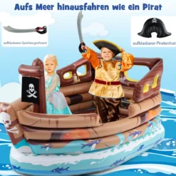Aufblasbares Piratenschiff Spielhaus Aufblasbare Spiellandschaft mit eingebautem Motor 203 x 138 x 138 cm Mehrfarbig