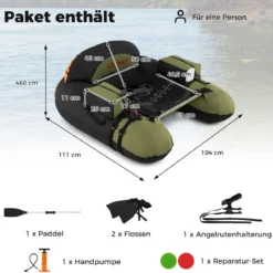 Aufblasbares Schlauchboot Angelboot mit einstellbarem Angelrutenhalter Fischhakenstator Aluminium-Paddel Grün