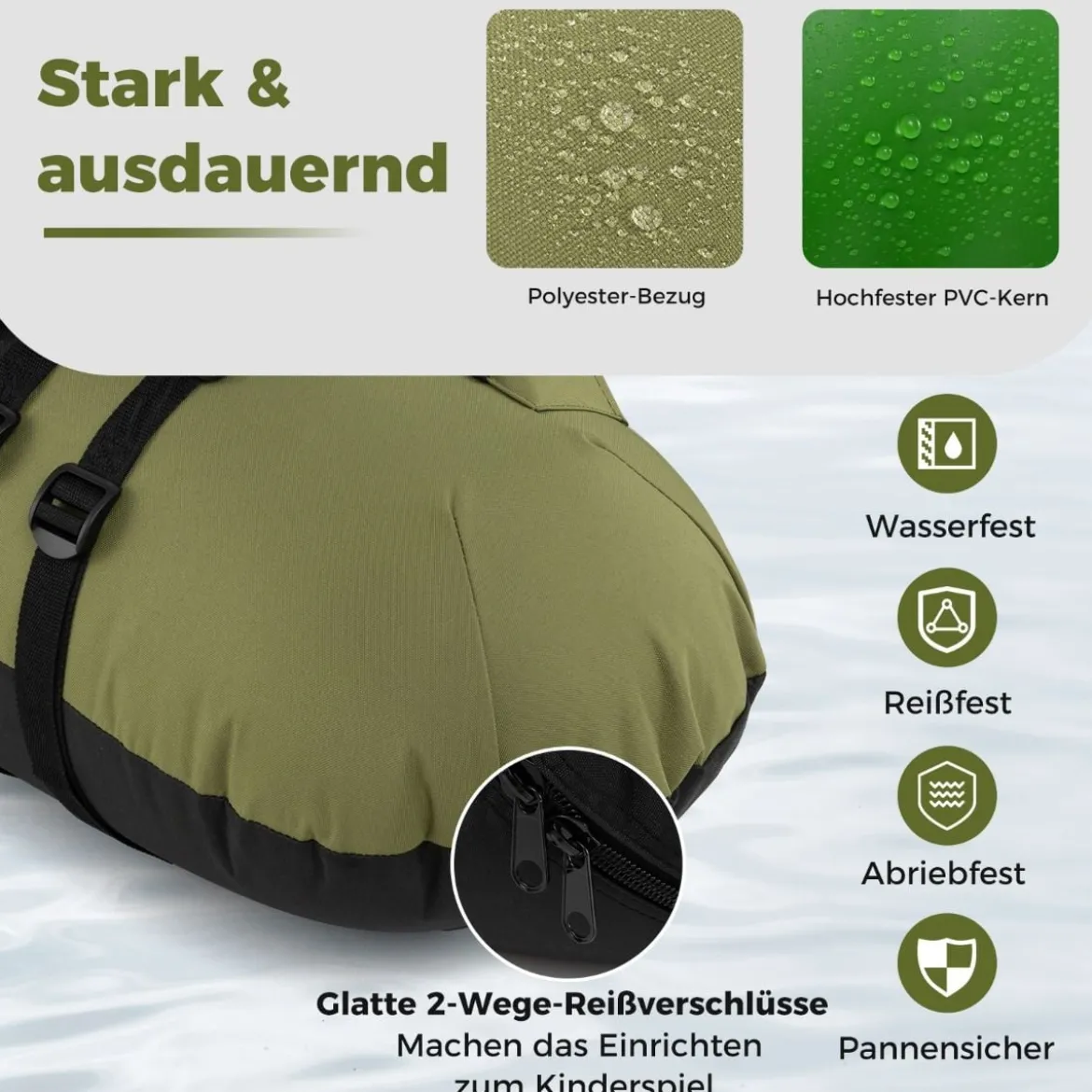 Aufblasbares Schlauchboot Angelboot mit einstellbarem Angelrutenhalter Fischhakenstator Aluminium-Paddel Grün