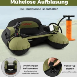 Aufblasbares Schlauchboot Angelboot mit einstellbarem Angelrutenhalter Fischhakenstator Aluminium-Paddel Grün