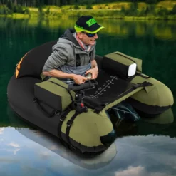 Aufblasbares Schlauchboot Angelboot mit einstellbarem Angelrutenhalter Fischhakenstator Aluminium-Paddel Grün