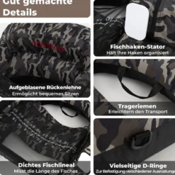 Aufblasbares Schlauchboot Angelboot mit einstellbarem Angelrutenhalter Fischhakenstator Aluminium-Paddel & Flossen Tarnfarben