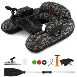 Aufblasbares Schlauchboot Angelboot mit einstellbarem Angelrutenhalter Fischhakenstator Aluminium-Paddel & Flossen Tarnfarben