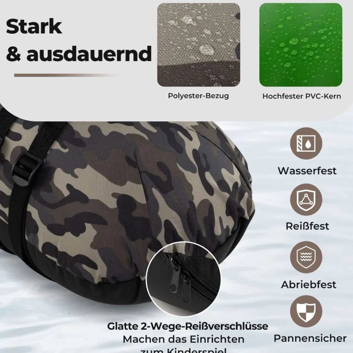 Aufblasbares Schlauchboot Angelboot mit einstellbarem Angelrutenhalter Fischhakenstator Aluminium-Paddel & Flossen Tarnfarben