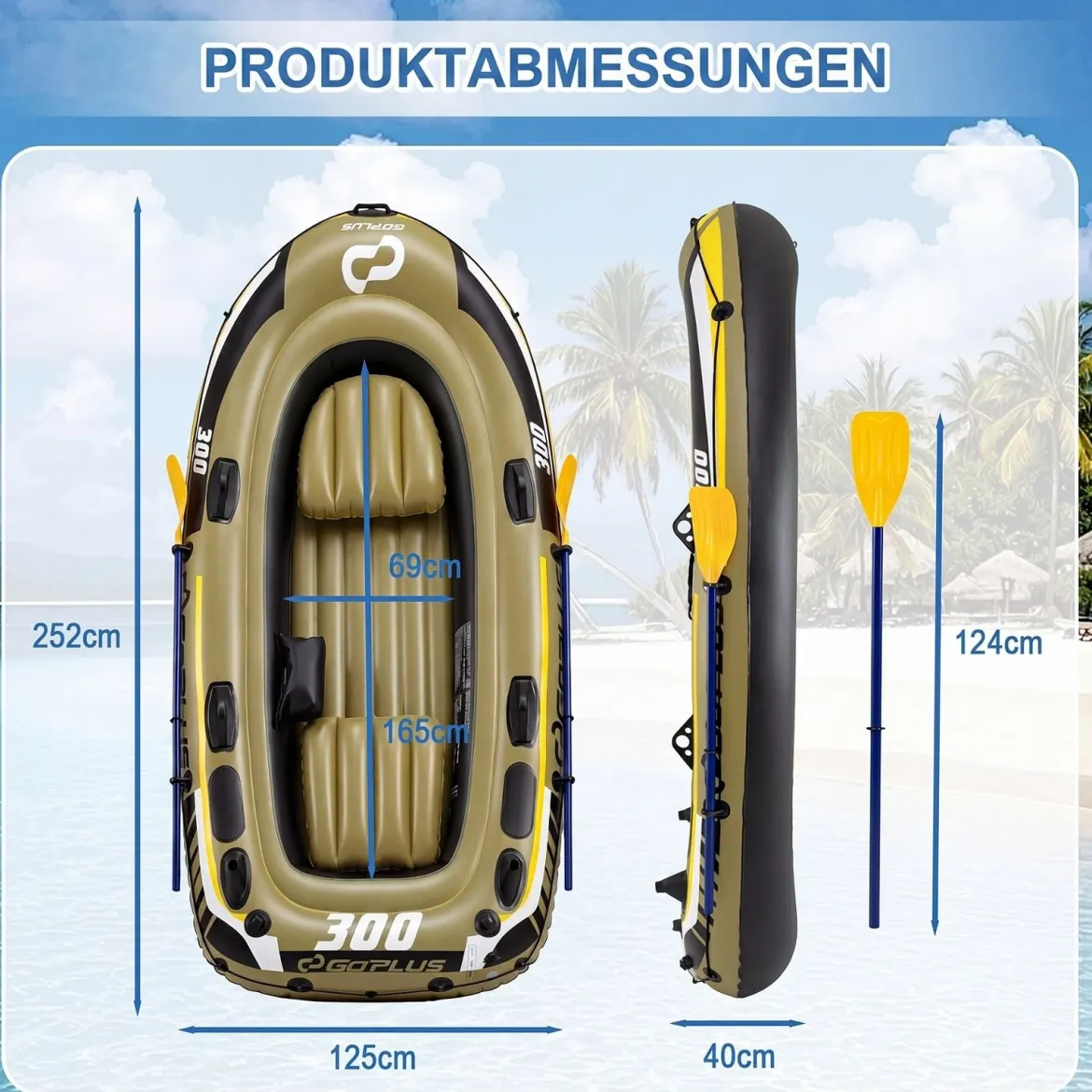 Aufblasbares Schlauchboot für 2 Erwachsene & 1 Kind Angelboot mit 3 Luftkammern Boston-Ventilen 265 kg Tragkraft
