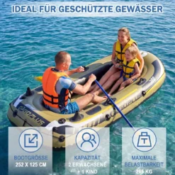 Aufblasbares Schlauchboot für 2 Erwachsene & 1 Kind Angelboot mit 3 Luftkammern Boston-Ventilen 265 kg Tragkraft