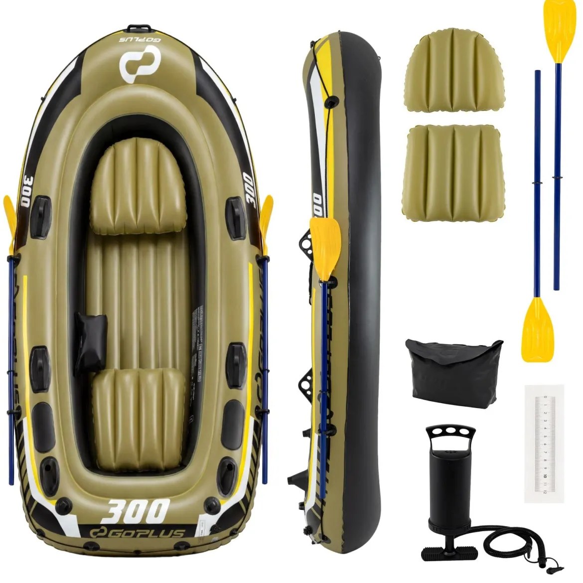 Aufblasbares Schlauchboot für 2 Erwachsene & 1 Kind Angelboot mit 3 Luftkammern Boston-Ventilen 265 kg Tragkraft