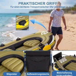 Aufblasbares Schlauchboot für 2 Erwachsene & 1 Kind Angelboot mit 3 Luftkammern Boston-Ventilen 265 kg Tragkraft