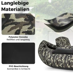 Aufblasbares Schlauchboot mit Flossen & Fischlineal & Rutenhalter Angelboot Camouflage