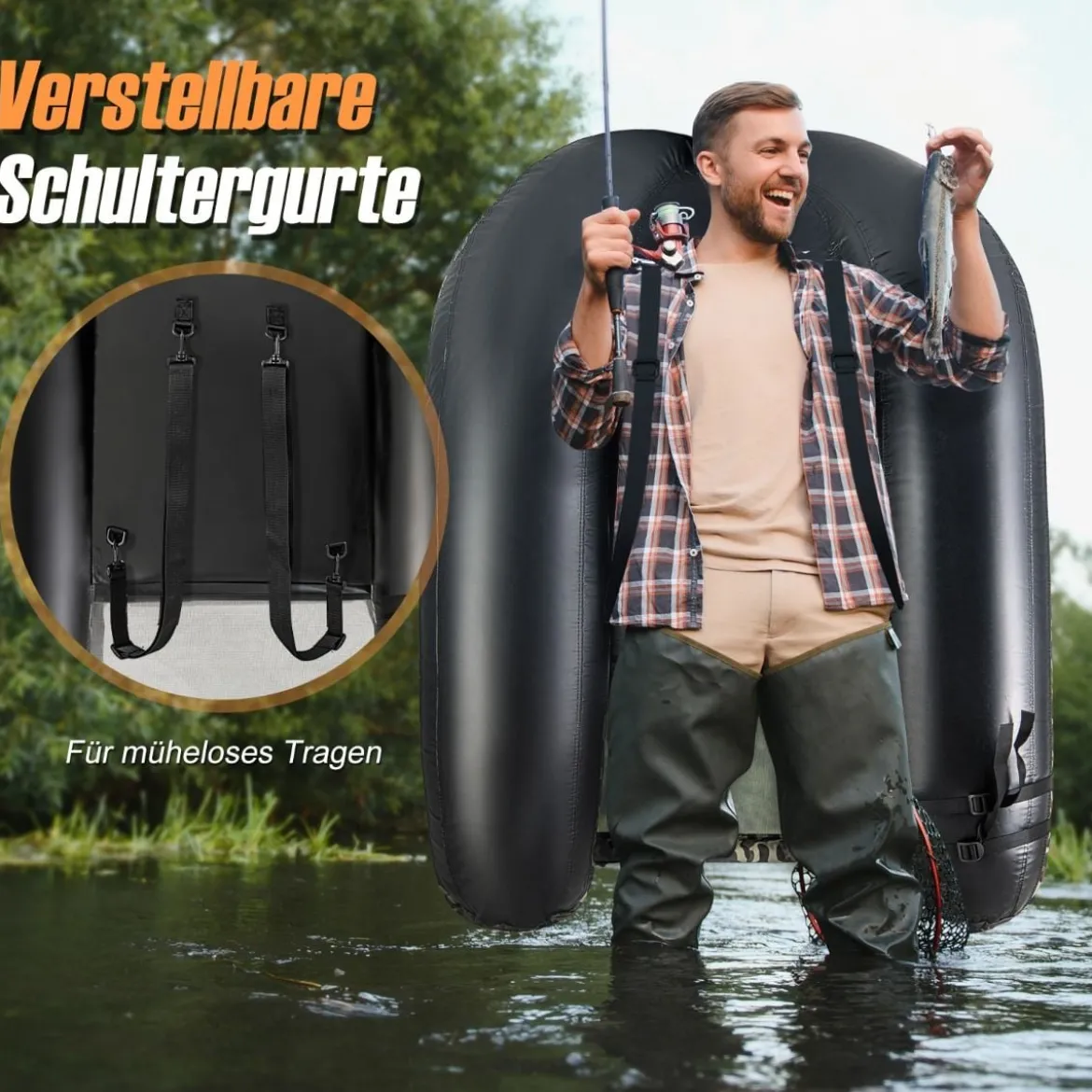 Aufblasbares Schlauchboot mit Fischlineal & Rutenhalter & Paddel Angelboot Camouflage