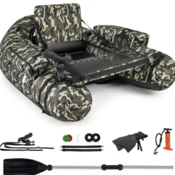 Aufblasbares Schlauchboot mit Fischlineal & Rutenhalter & Paddel Angelboot Camouflage