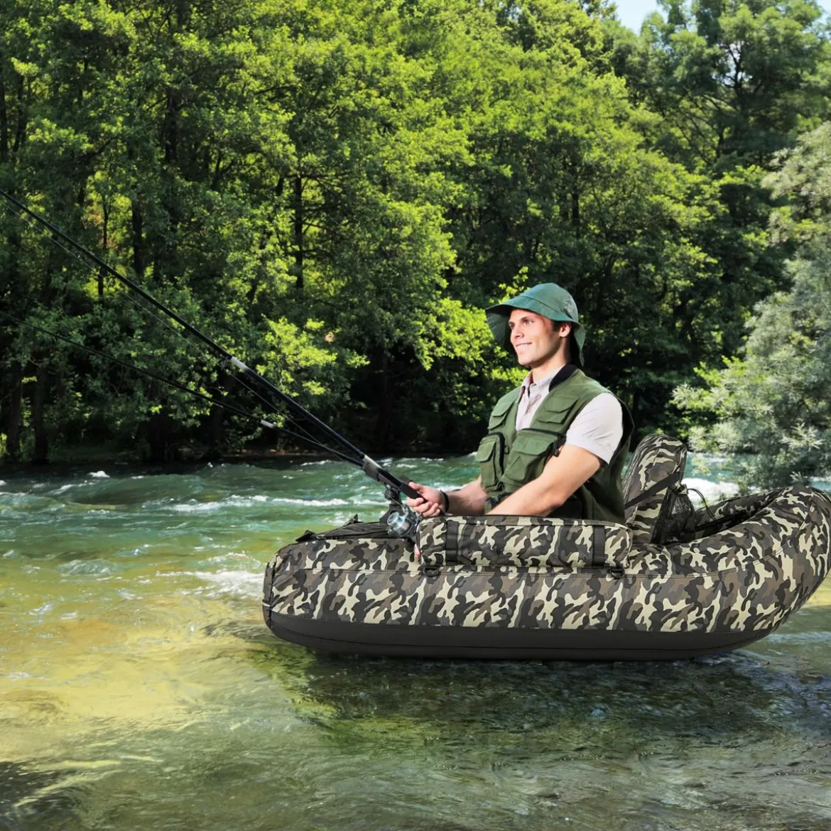 Aufblasbares Schlauchboot mit Fischlineal & Rutenhalter & Paddel Angelboot Camouflage