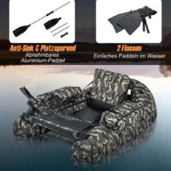 Aufblasbares Schlauchboot mit Fischlineal & Rutenhalter & Paddel Angelboot Camouflage