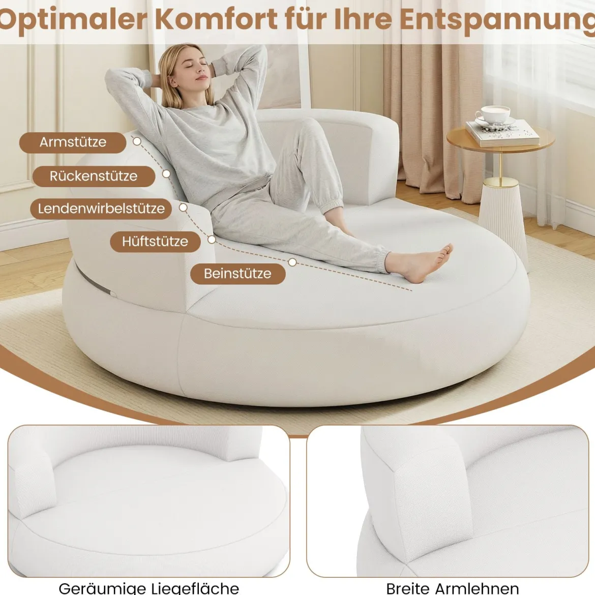 Aufblasbares Sofa aufblasbarer Lounger Luftsofa mit abnehmbarem Bezug großzügige Liegefläche Weiß
