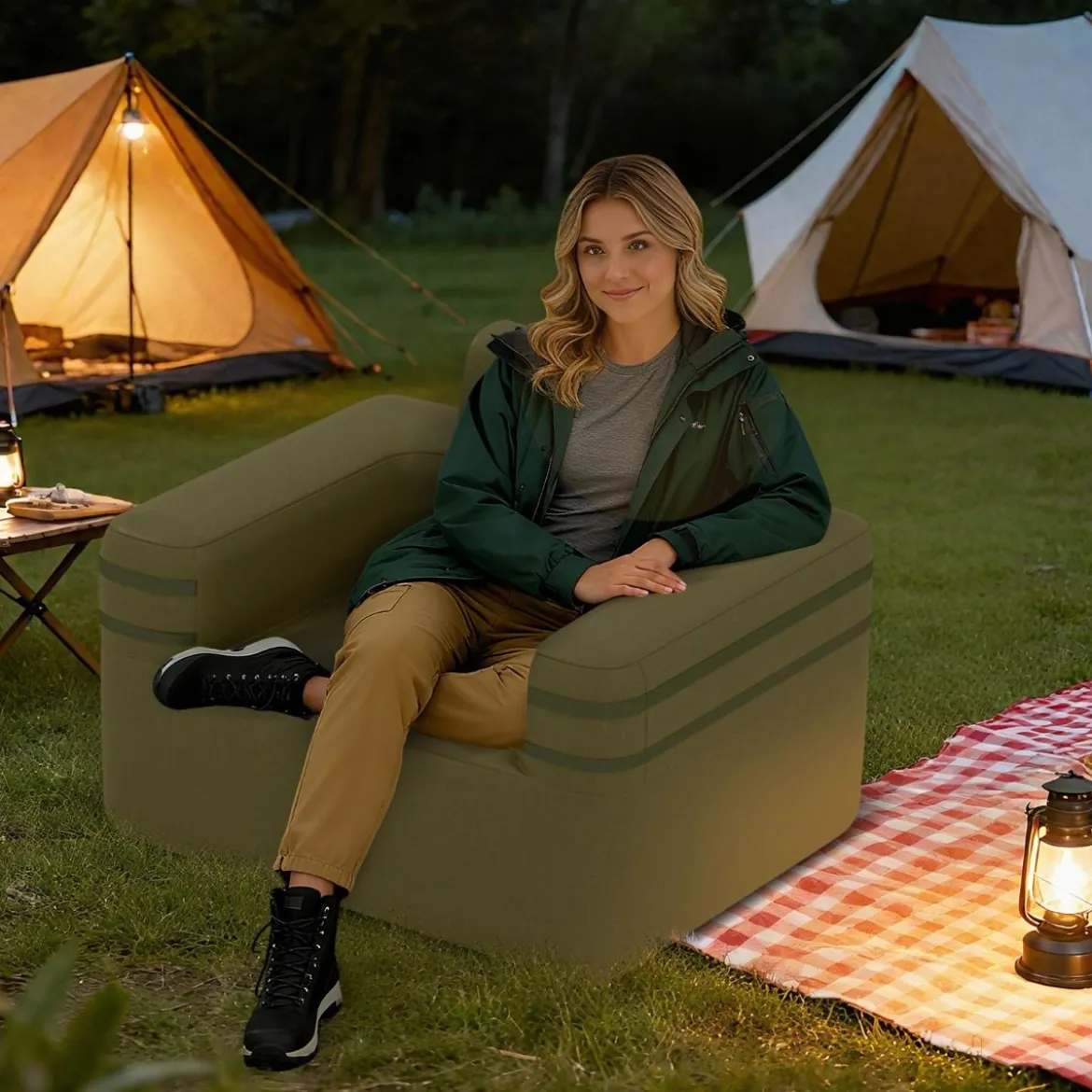 Aufblasbares Sofa mit Integrierter Pumpe & Aufbewahrungstasche Camping Luftsofa für 1 Person