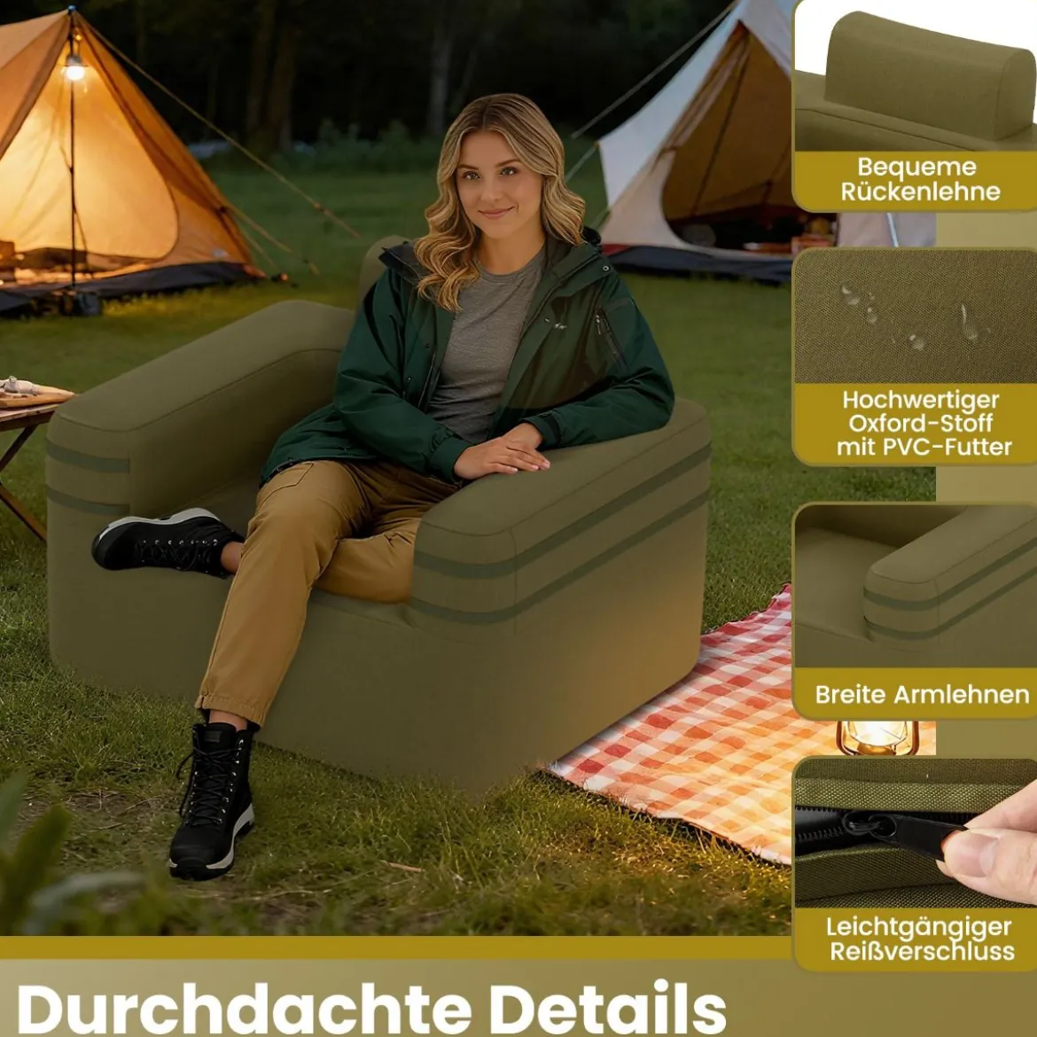 Aufblasbares Sofa mit Integrierter Pumpe & Aufbewahrungstasche Camping Luftsofa für 1 Person