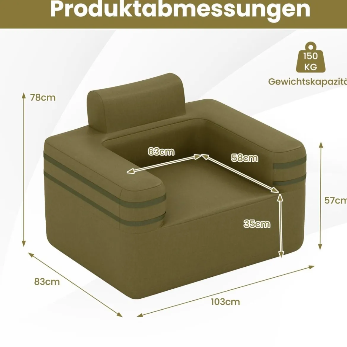 Aufblasbares Sofa mit Integrierter Pumpe & Aufbewahrungstasche Camping Luftsofa für 1 Person