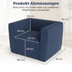 Aufblasbares Sofa tragbares aufblasbares Sofa mit abnehmbarem Bezug breite Armlehnen Blau