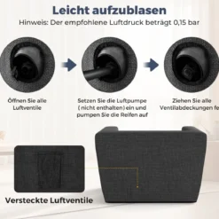 Aufblasbares Sofa tragbares aufblasbares Sofa mit abnehmbarem Bezug breite Armlehnen Grau