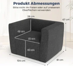 Aufblasbares Sofa tragbares aufblasbares Sofa mit abnehmbarem Bezug breite Armlehnen Grau