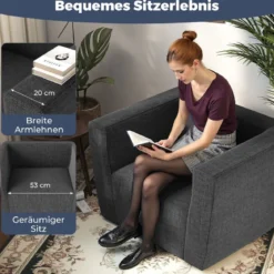 Aufblasbares Sofa tragbares aufblasbares Sofa mit abnehmbarem Bezug breite Armlehnen Grau