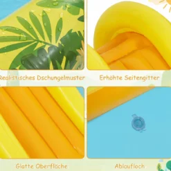 Aufblasbares Spielzentrum mit Rutsche Jungle Adventure Kinderpool mit Planschbecken Affe Sprinkler & Baumstumpf