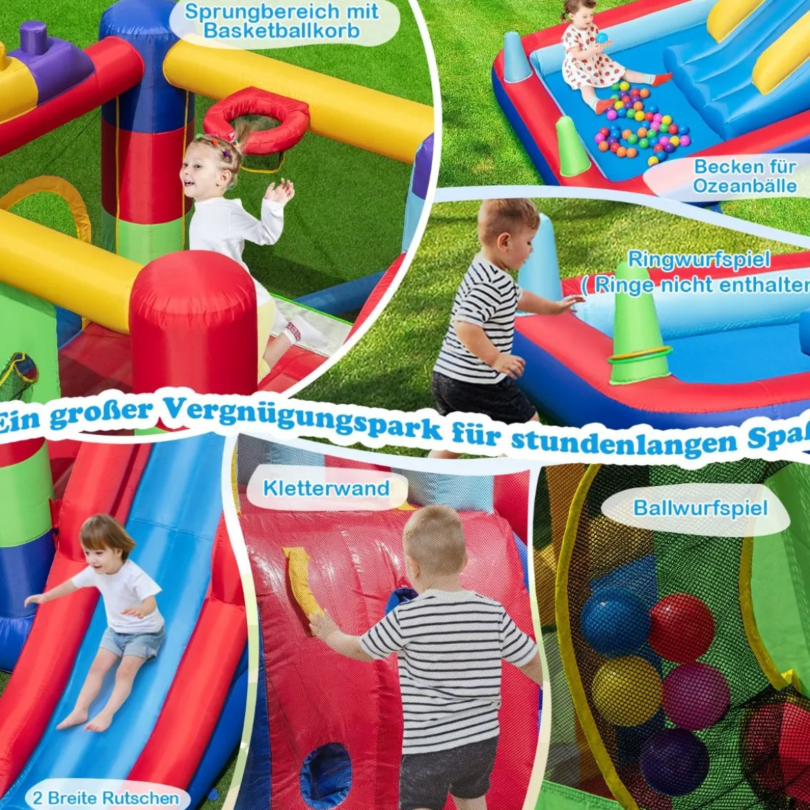 Aufblasbares Sprung Haus mit 680W Gebläse Sprungburg mit Rutsche & Ball-Pit 480 x 325 x 210 cm