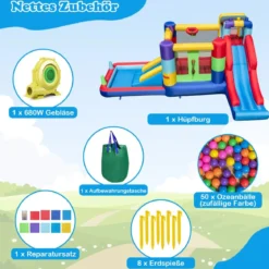 Aufblasbares Sprung Haus mit 680W Gebläse Sprungburg mit Rutsche & Ball-Pit 480 x 325 x 210 cm