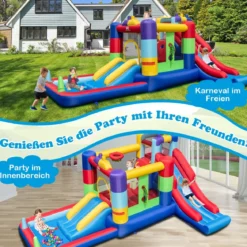 Aufblasbares Sprung Haus mit 680W Gebläse Sprungburg mit Rutsche & Ball-Pit 480 x 325 x 210 cm